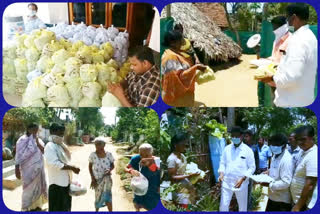 due to lockdown Distributing essential commodities to the poor at pedavegi in west godavari district