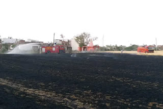 Fire in wheat field, fire burning 2 acres of crop