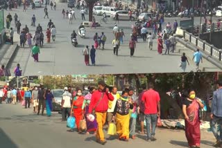 People gathered in the markets in Imphal today to buy essential commodities