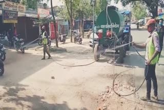 Simdega city being sanitized through pressure machine