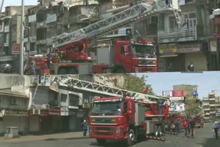 A team of Fire Department conducted sanitisation drive at Manek Chowk in Ahmedabad today.