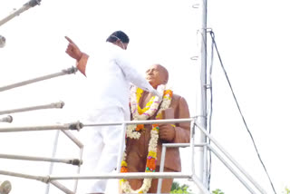 tanuku mla garlands to ambedkar statue on behalf of anniversary