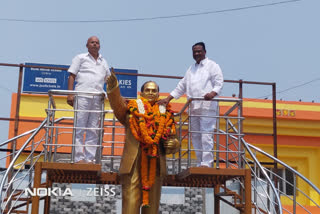 narasannapeta exmla gives condolence to ambedkar statue