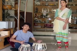 Watch! Madhuri twirls to beat as son plays tabla