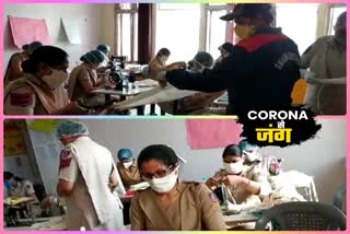 dwarka lady police preparing masks for policeman and poor people due to corona infection