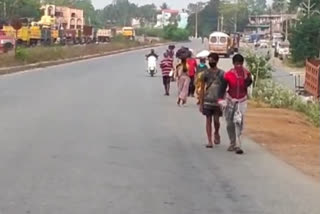 migrant labourers Odisha labourers labourers walk long way Labourer in lockdown walking 450 km journey ഒഡീഷ കട്ടക്ക് അഥിതി തൊഴിലാളി കാൽനട യാത്ര