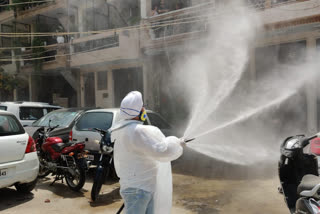 Tilak Nagar MLA Jarnail Singh sprayed sanitizer in the area with jal board employees