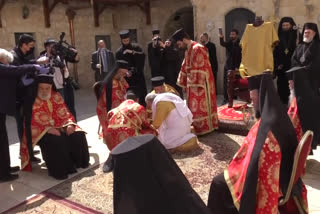 Greek orthodox clergy gathered Thursday for the traditional Washing of the Feet ceremony in Jerusalem.