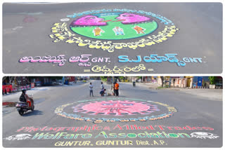 corona paintings on roads in guntur