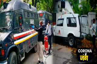 police sanitizing stations