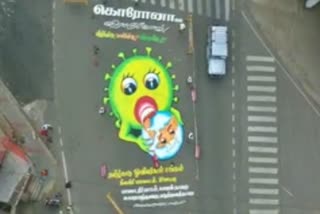 நீலகிரியில் கரோனா விழிப்புணர்வு ஓவியம்