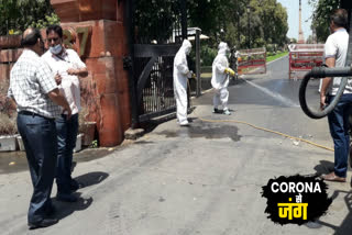 Sanitized the main entrance of Rashtrapati Bhavan