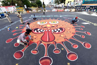 corna virus paintings in Vijayawada benz circle