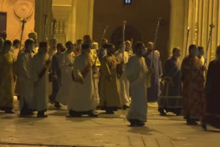 The faithful attended an Orthodox Easter service in Tbilisi Holy Trinity Cathedral on Saturday despite the curfew introduced amid the coronavirus pandemic.