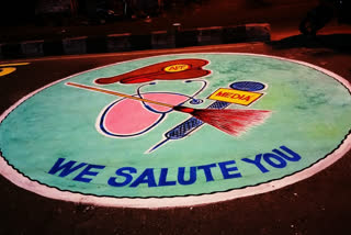 painter draw a picture for thanks to salute police sanitation medical journalist at sringavarapu kota vizianagaram district