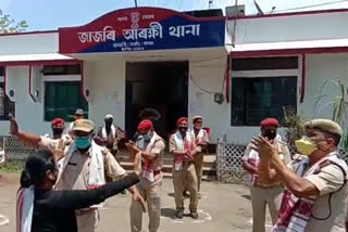 Bihu dance by police at Jajori police station of Nagaon