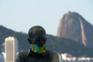 Marking the first day of mandatory use of masks in Rio de Janeiro, authorities decorated about 40 statues with masks, to convince residents to follow measures amid COVID-19 pandemic.