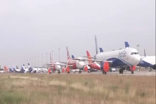 Commercial aircraft parked at Delhi's Indira Gandhi International  Airport