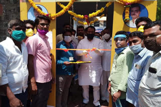 DCM Lakshmana Sawadi inaugurated the self-propelled sanitizer tunnel unit at Talluk hospital