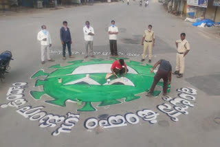 Corona virus picture on roads for public awareness on corona virus Kangti Gurukul School of Art  Devender