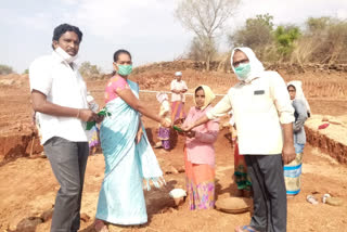 Distribution of Masks to Employment Guarantee Workers Siddipeta district