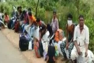 migrant labours going to their states by walk from polavaram west godavari district