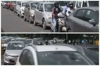 Crowd of vehicles on the roads after the lockdown relaxed in delhi