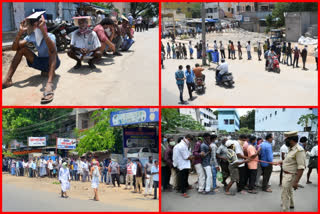 Long queue outside liquor shops in andhara pradesh