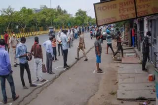 Long queues outside liquor shops in Noida on second day