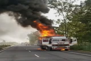 truck set on fire in jind of haryana