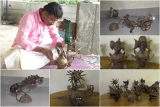 pravi handicrafts  coconut shells  ചിരട്ട ശില്‌പം  അശോകപുരം പ്രവി  കിറ്റക്‌സ് സ്‌കൂബീ ഡേ ബാഗ്  മുഖ്യമന്ത്രിദുരിതാശ്വാസ നിധി