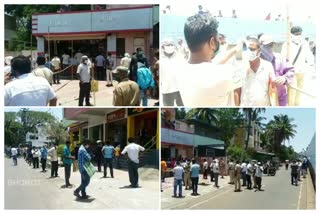 crowds of citizens outside liquor stores sangli