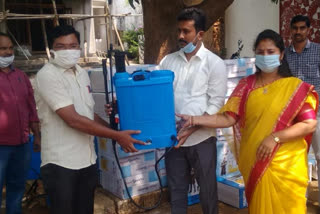 spraying machines giving to kurupam gram sachivalayam by depuy cm pamula pushpa srivani in vijayanagaram disrict