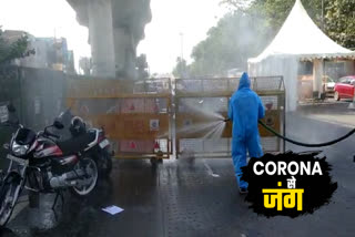 delhi jal board sanitises tents and barricades at police picket points in West Delhi lockdown corona virus