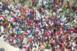 Crowd gathers outside the house of CRPF personnel