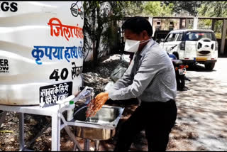 Pedal sanitizer machine installed at government offices in Barwani