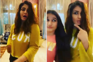 Raveena tendon tik tok video with daughter rasha thadani