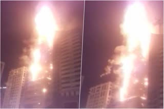 Fires erupts in a 48 storey building in UAE Sharjah