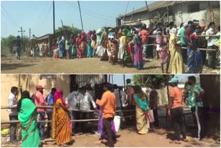 Women lined up outside wine shop to buy liquor in Ambadi village in Bhiwandi