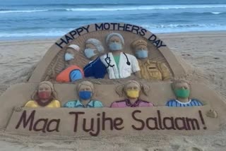 Sand art at puri beach on Mothersday by sudarshan pattnaik