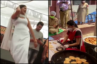 sapna chaudhary cooked food  at delhi najafgarh police station and distributed