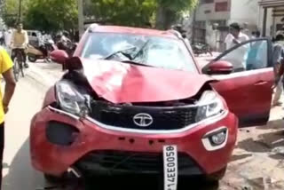 high speed car hit bike in modinagar