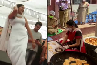 sapna chaudhary cooked food  at delhi najafgarh police station and distributed