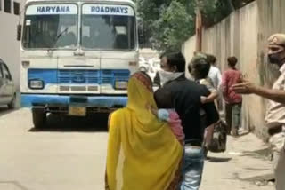 20 buses carrying workers from panipat to bulandshahr and 10 to rohtak