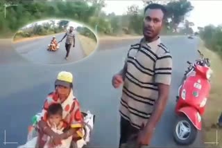 Migrant man takes his pregnant wife on Makeshift Cart