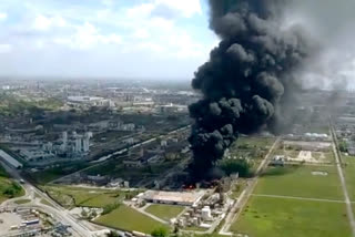 An explosion and fire in a chemical plant at a town near Venice on Friday injured two people.