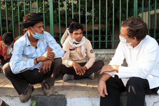 Rahul Gandhi interacts with migrant labourers in Delhi