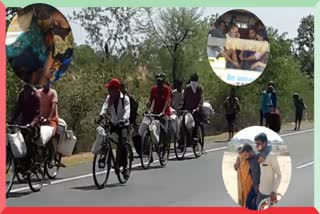 Workers going home on foot