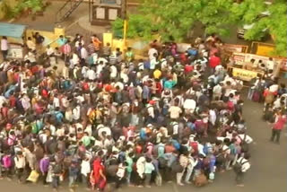 Several migrant workers gathered near bus station in Chennai to catch special trains