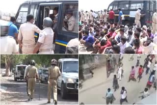 Clashes between Migrant workers and police  Migrant workers and police in Ahmedabad  migrant workers news  gujrat police against migrant workers  അഹമ്മദാബാദ് കുടിയേറ്റ തൊഴിലാളികള്‍  പൊലീസും കുടിയേറ്റ തൊഴിലാളികളും ഏറ്റുമുട്ടി